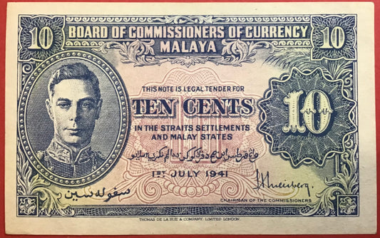 Malaya/Board Of Commissioners Of Currency - 10 Cents 1.7.1941 P#8 Kvalitet 0