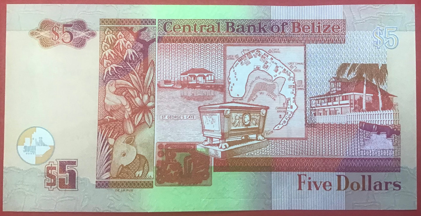 Belize - 5 Dollars 1.7.2009 P#67d Kvalitet 0