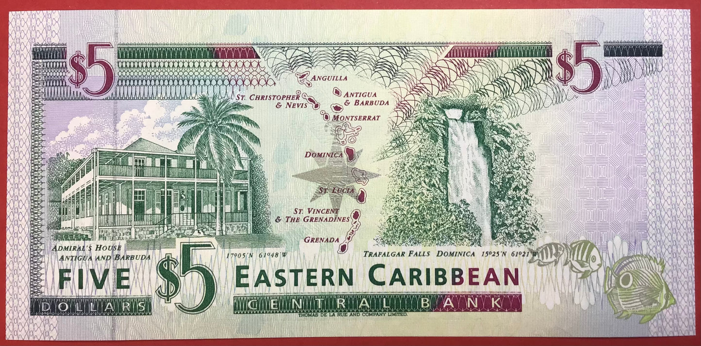 East Caribbean States - 5 Dollars 1994 P#31k Kvalitet 0