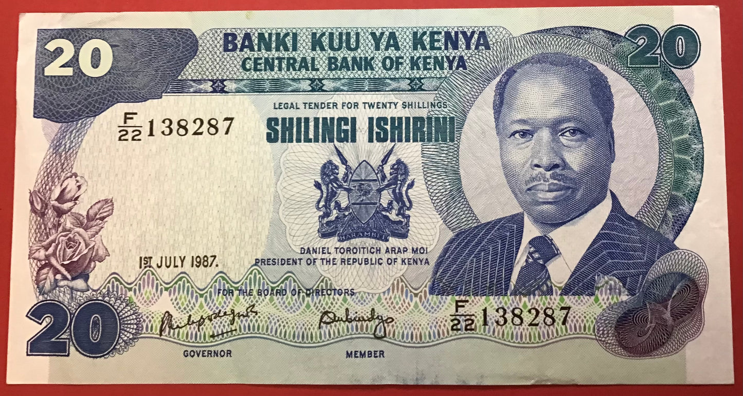 Kenya - 20 Shillings 1.7.1987 P#21f Kvalitet 1+