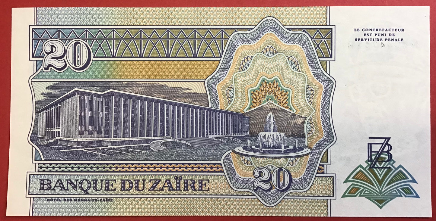 Zaïre - 20 Nouveaux Zaïres 24.6.1993 P#56 Kvalitet 0