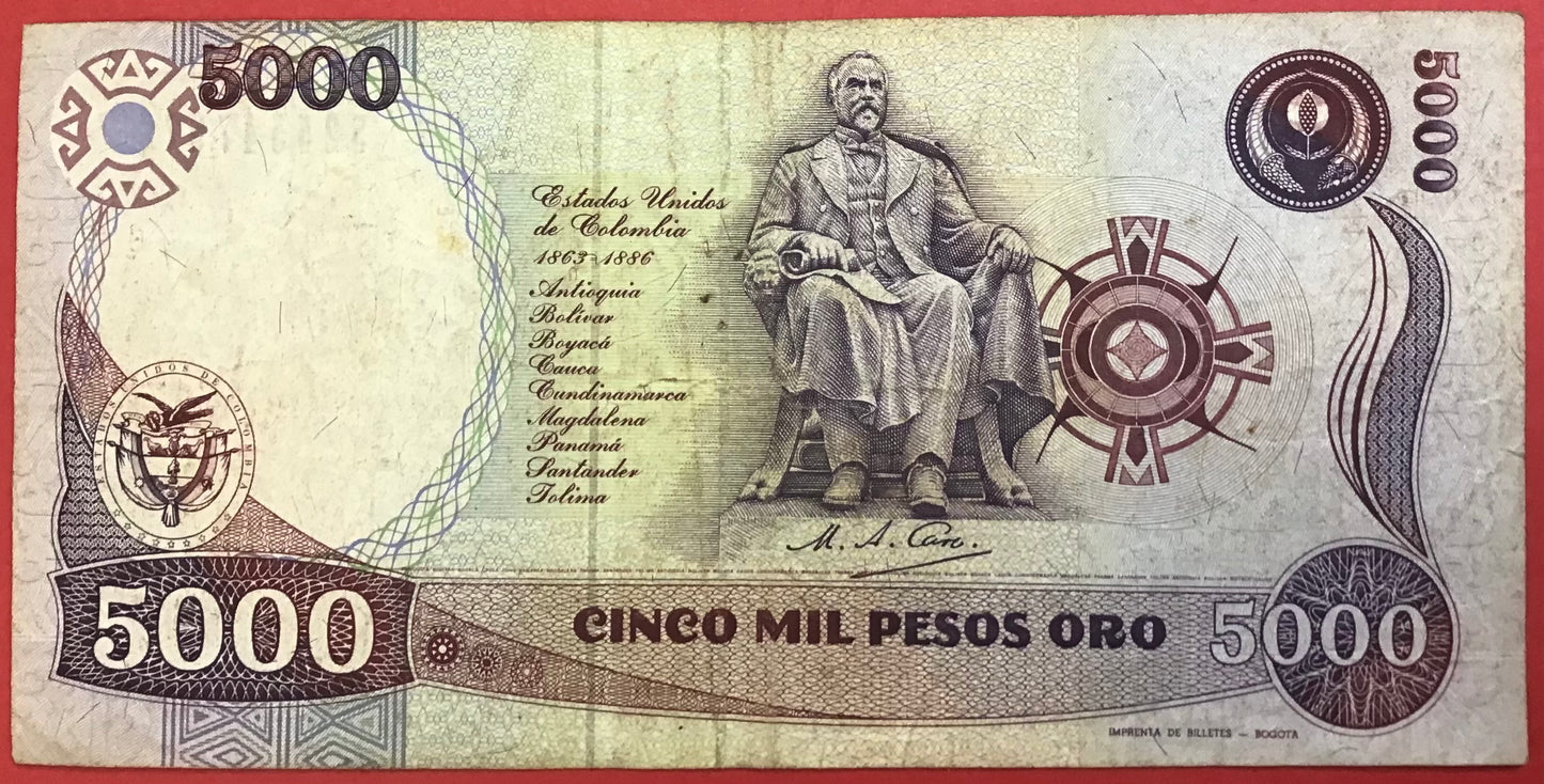 Colombia - 5000 Pesos Oro 1.1.1990 P#436 Kvalitet 1