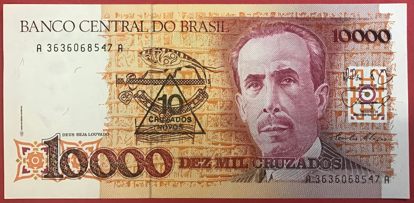 Brazil - 10 Cruzados Novos on 10.000 Cruzados 1989 P#218a Kvalitet 0