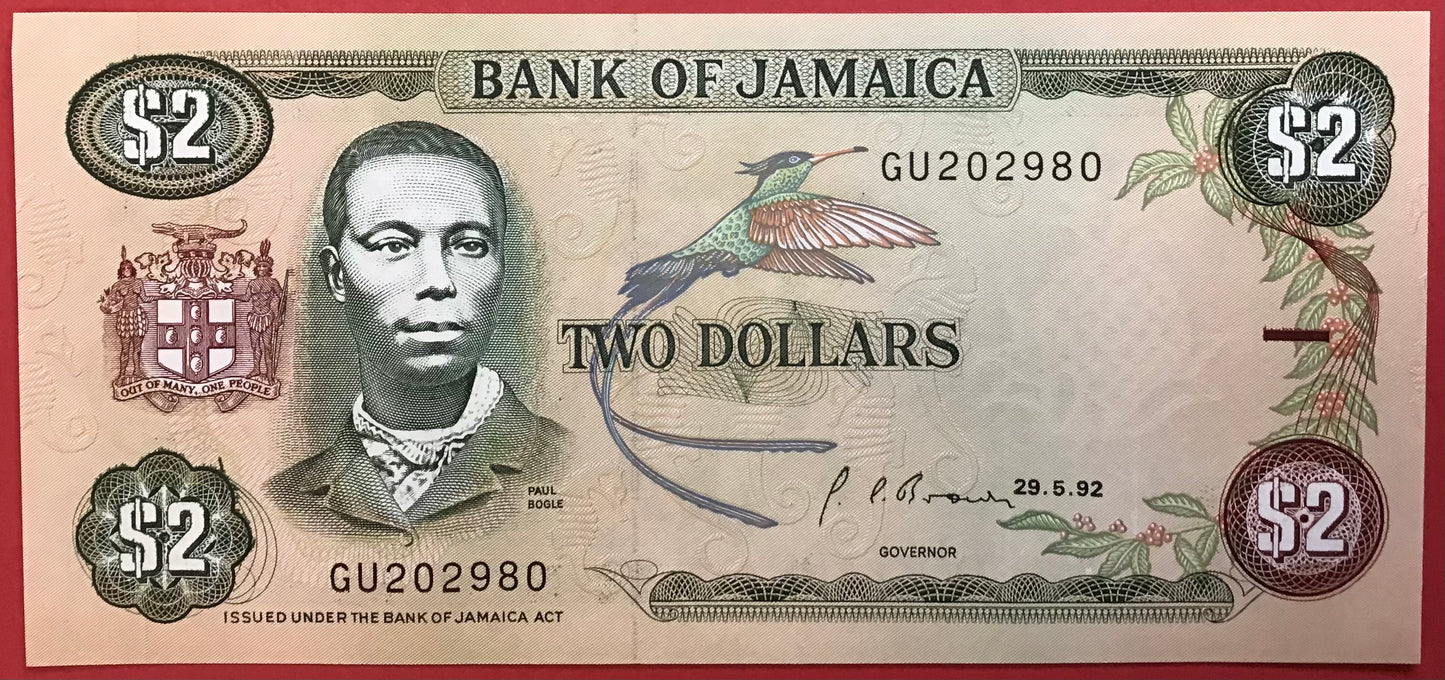 Jamaica - 2 Dollars 29.5.1992 P#69d Kvalitet 01