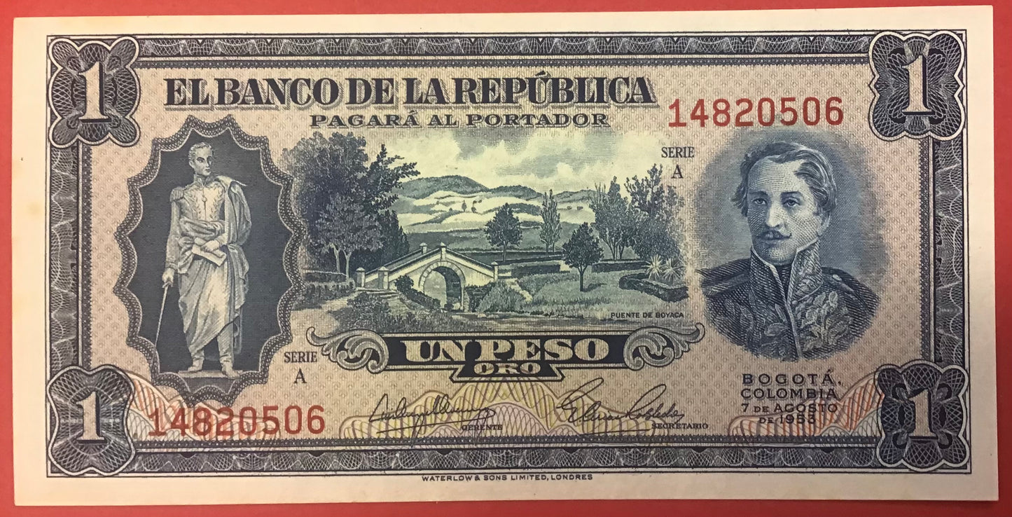 Colombia - 1 Peso Oro 7.8.1953 P#398 Kvalitet 01