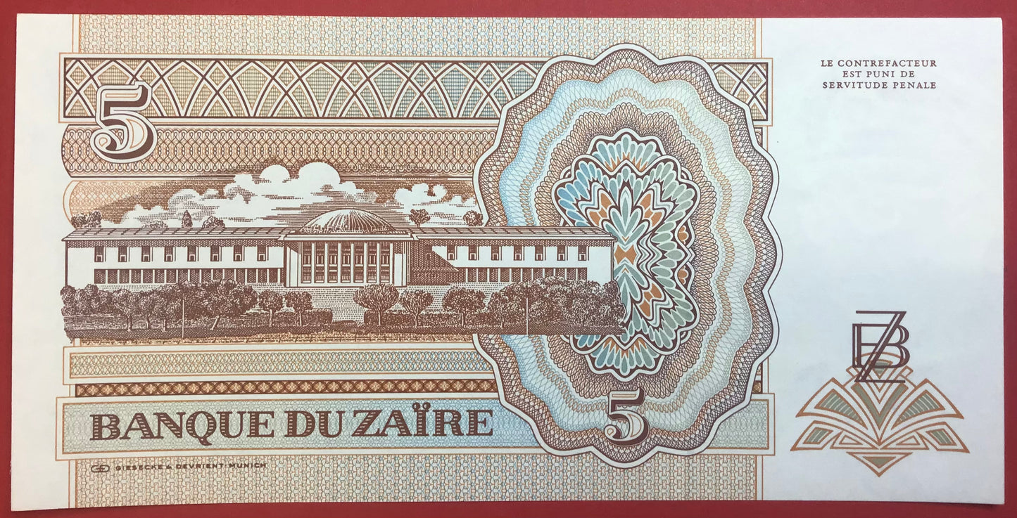 Zaïre - 5 Nouveaux Zaïres 24.6.1993 P#53a Kvalitet 0