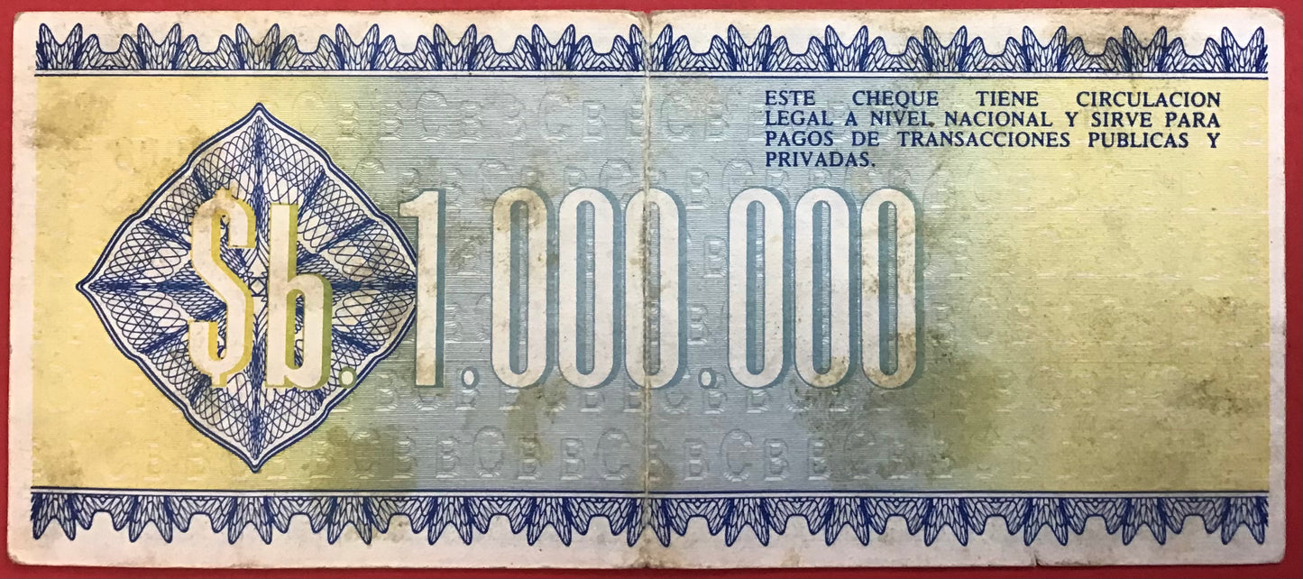 Bolivia - 1 Million Pesos Bolivianos (1985) P#190a Kvalitet 1+