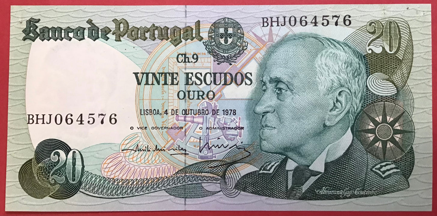 Portugal - 20 Escudos 4.10.1978 P#176b Kvalitet 01 (Små Pinholes)