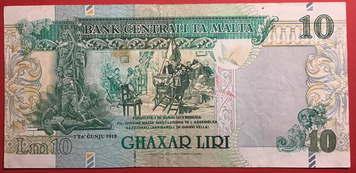 Malta - 10 Liri (1994) P#47a Kvalitet 1+