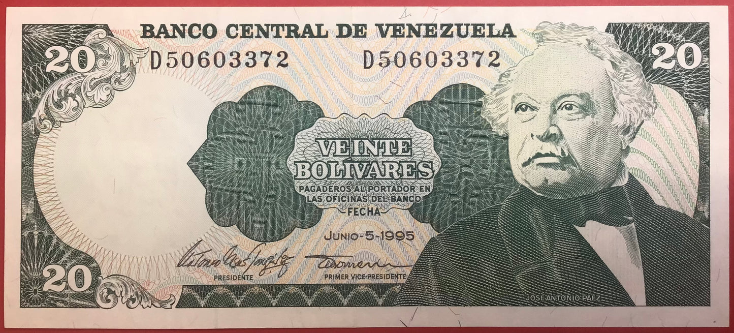 Venezuela - 20 Bolívares 5.6.1995 P#63e Kvalitet 0