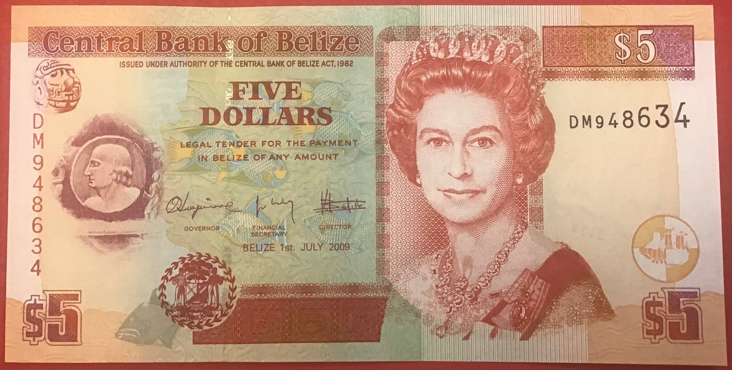 Belize - 5 Dollars 1.7.2009 P#67d Kvalitet 0
