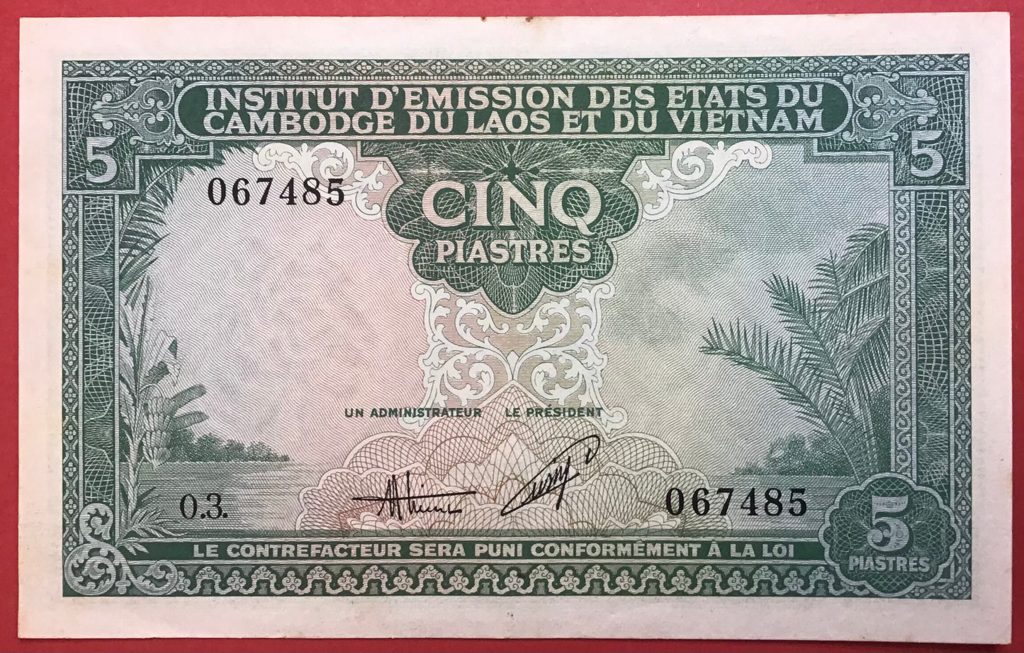 French Indo-China/Vietnam - 5 Piastres/Dông (1953) P#106 Kvalitet 1+/01