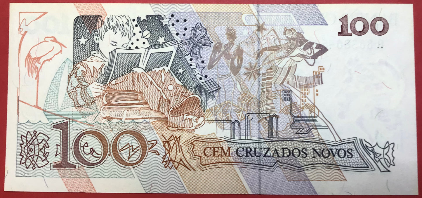 Brazil - 100 Cruzeiros on 100 Cruzados Novos (1990) P#224b Kvalitet 0