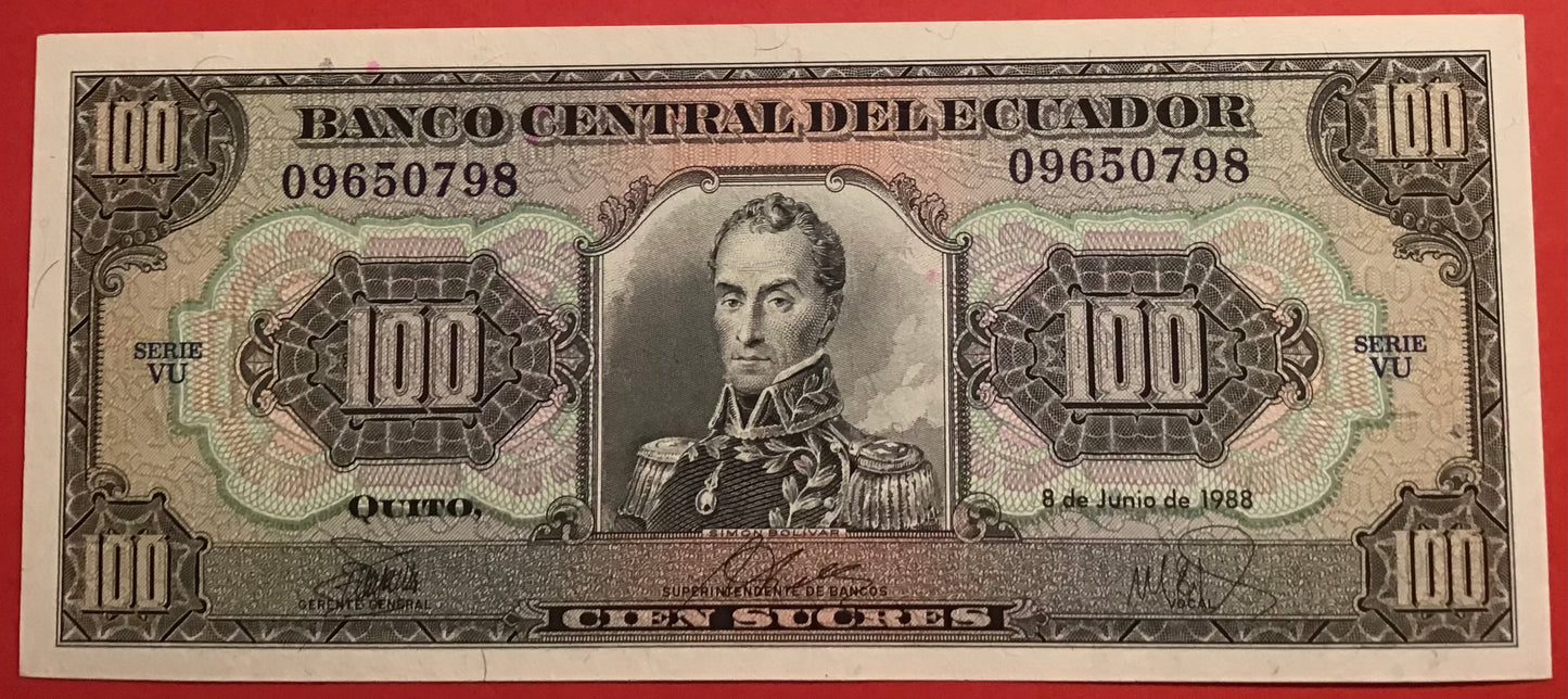 Ecuador - 100 Sucres 8.6.1988 P#123Aa Kvalitet 0