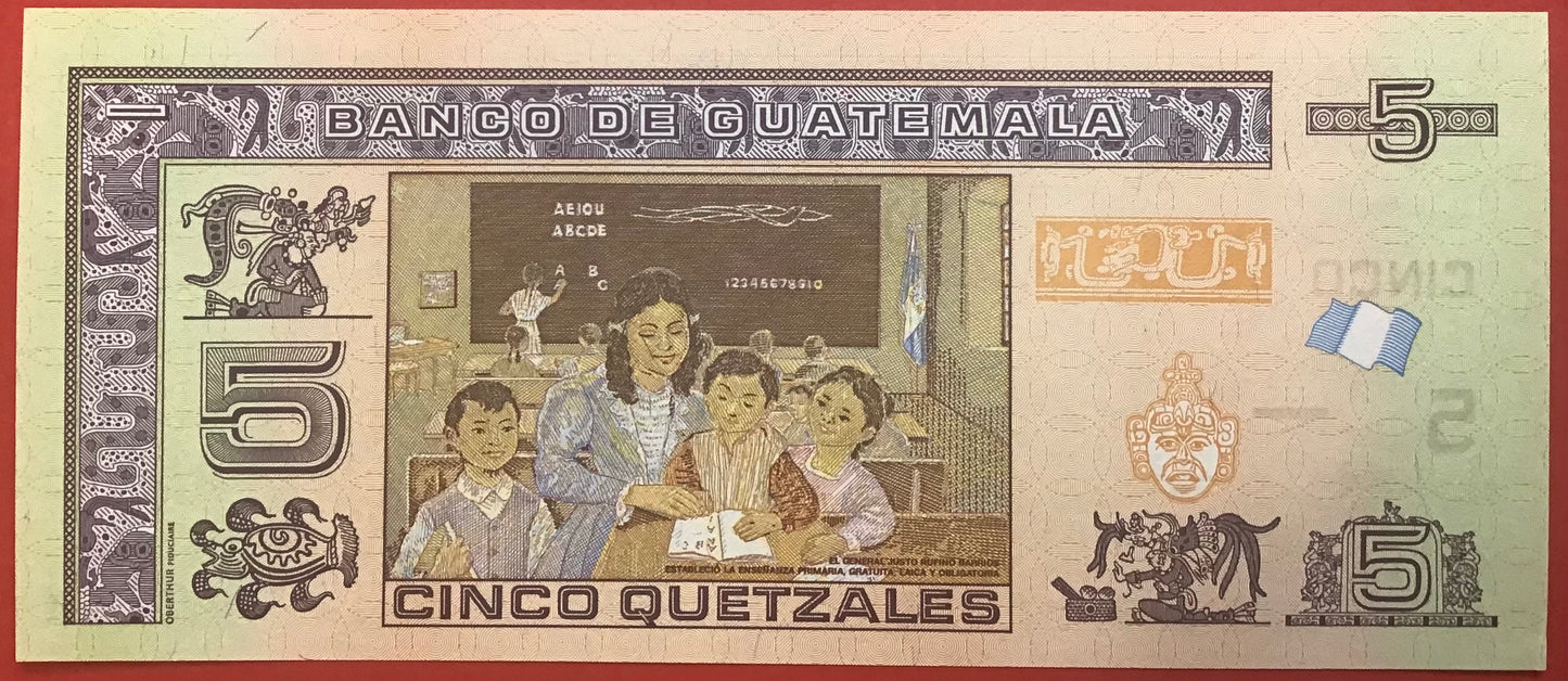 Guatemala - 5 Quetzales 9.3.2022 P#W122A Kvalitet 01