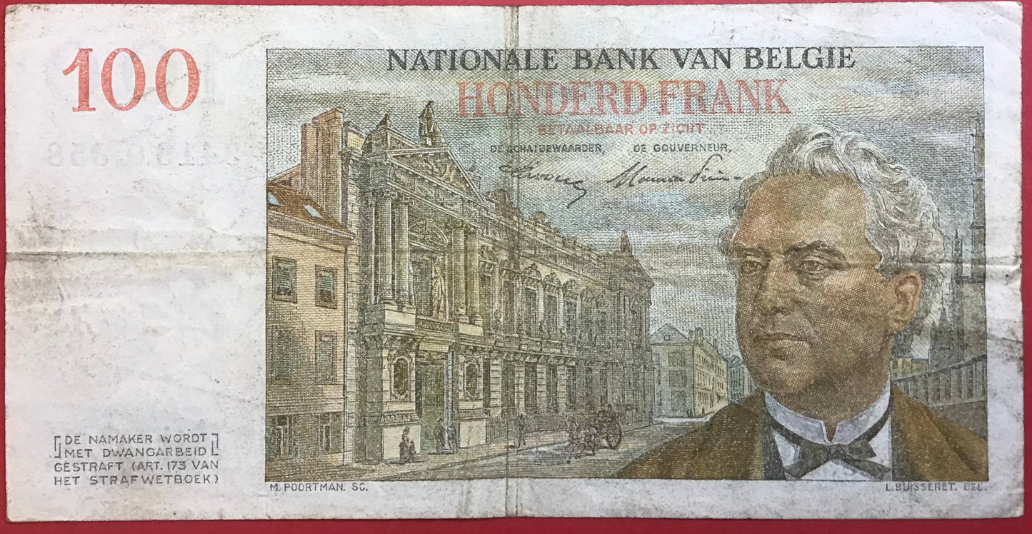 Belgium - 100 Francs 7.5.1953 P#129 Kvalitet 1