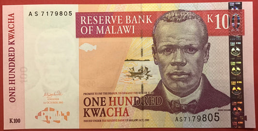 Malawi - 100 Kwacha 1.10.2003 P#46c Kvalitet 0