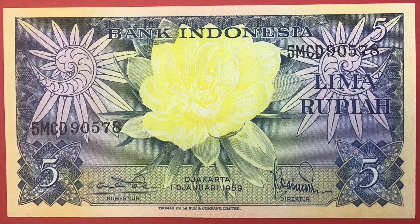 Indonesia - 5 Rupiah 1.1.1959 P#65 Kvalitet 0