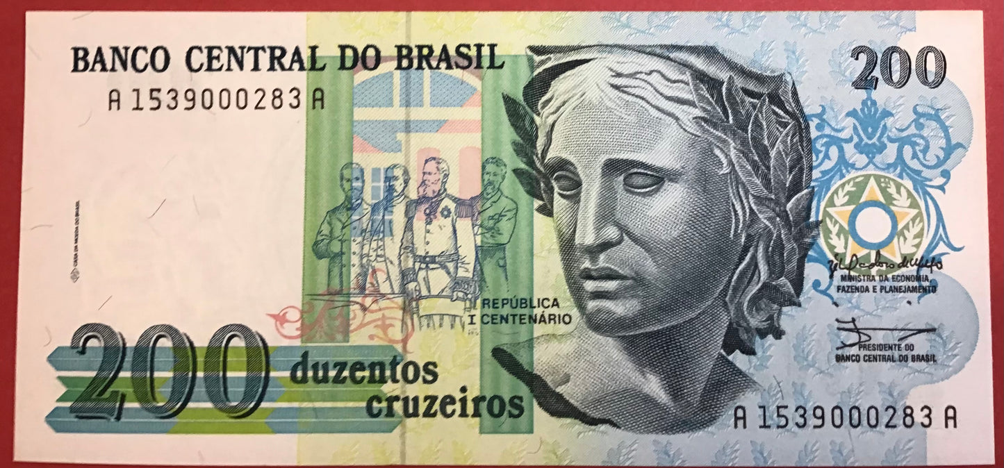 Brazil - 200 Cruzeiros (1990) P#229 Kvalitet 0