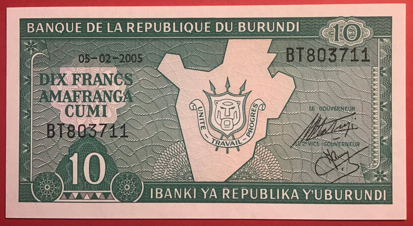 Burundi - 10 Francs 5.2.2005 P#33e Kvalitet 0