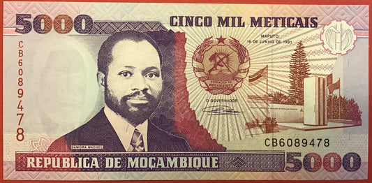 Mozambique - 5000 Meticais - 16.6.1991 P#136 Kvalitet 0