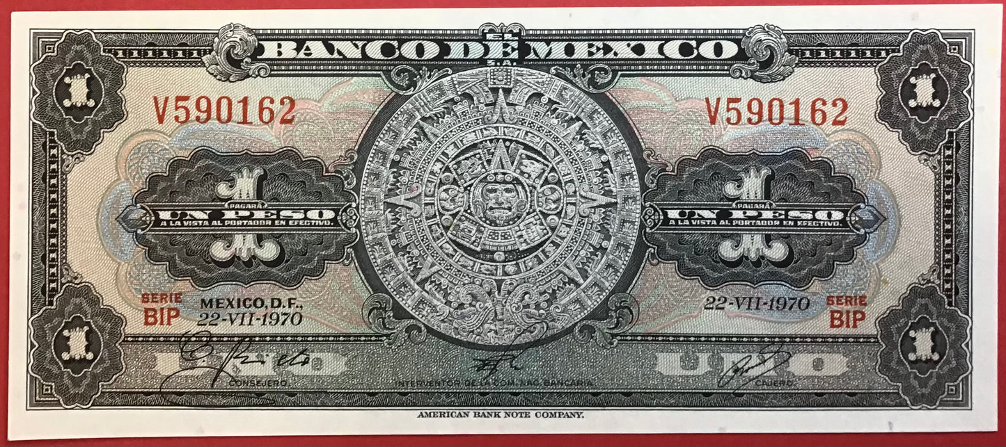 Mexico -1 Peso 22.7.1970 P#59l Kvalitet 0