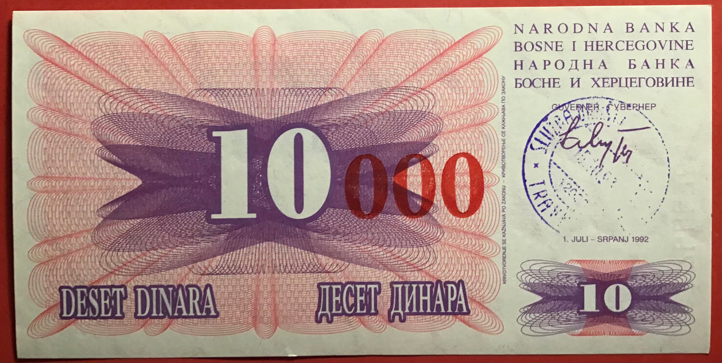 Bosnia-Herzegovina - 10.000 Dinara 15.10.1993 *Travnik* P#53b Kvalitet 01