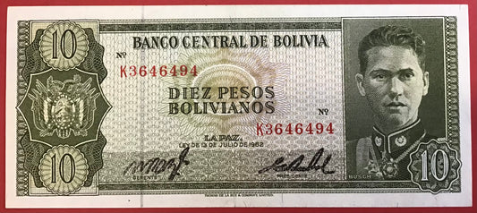 Bolivia - 10 Pesos Bolivianos 1962 P#154a Kvalitet 0