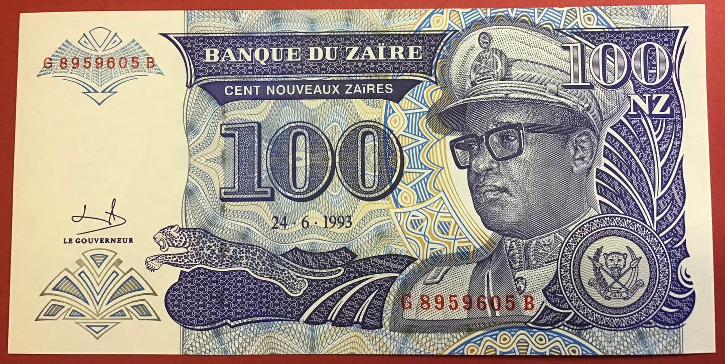 Zaïre- 100 Nouveaux Zaïres 24.6.1993 P#58a Kvalitet 0