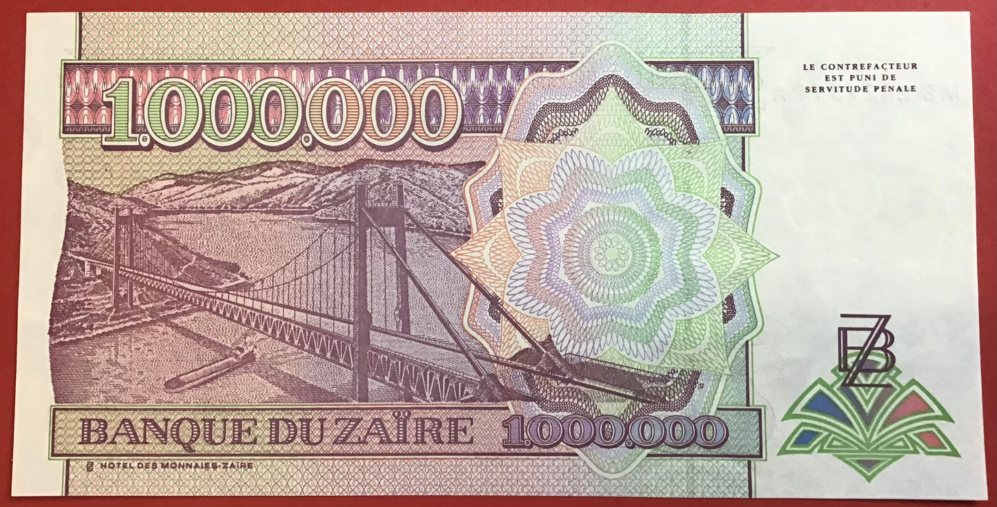 Zaïre - 1.000.000 Million De Zaïres 30.6.1993 P#45b Kvalitet 0