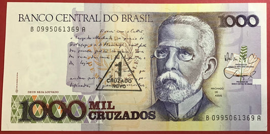 Brazil - 1 Cruzado Novo on 1000 Cruzados 1989 P#216b Kvalitet 0
