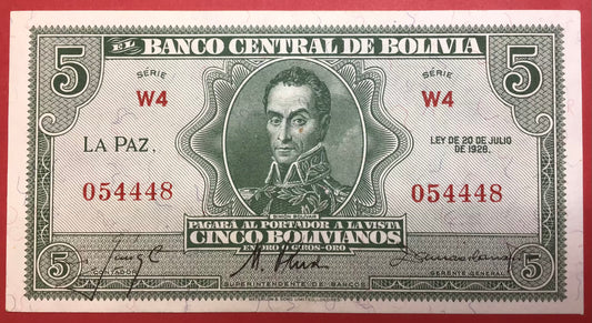 Bolivia - 5 Bolivianos 1928 P#129 Kvalitet 0