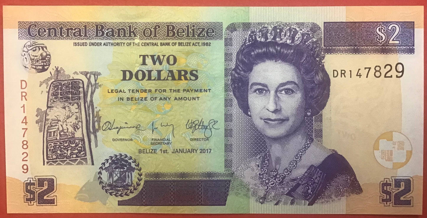 Belize - 2 Dollars 1.1.2017 P#66 Kvalitet 01/0