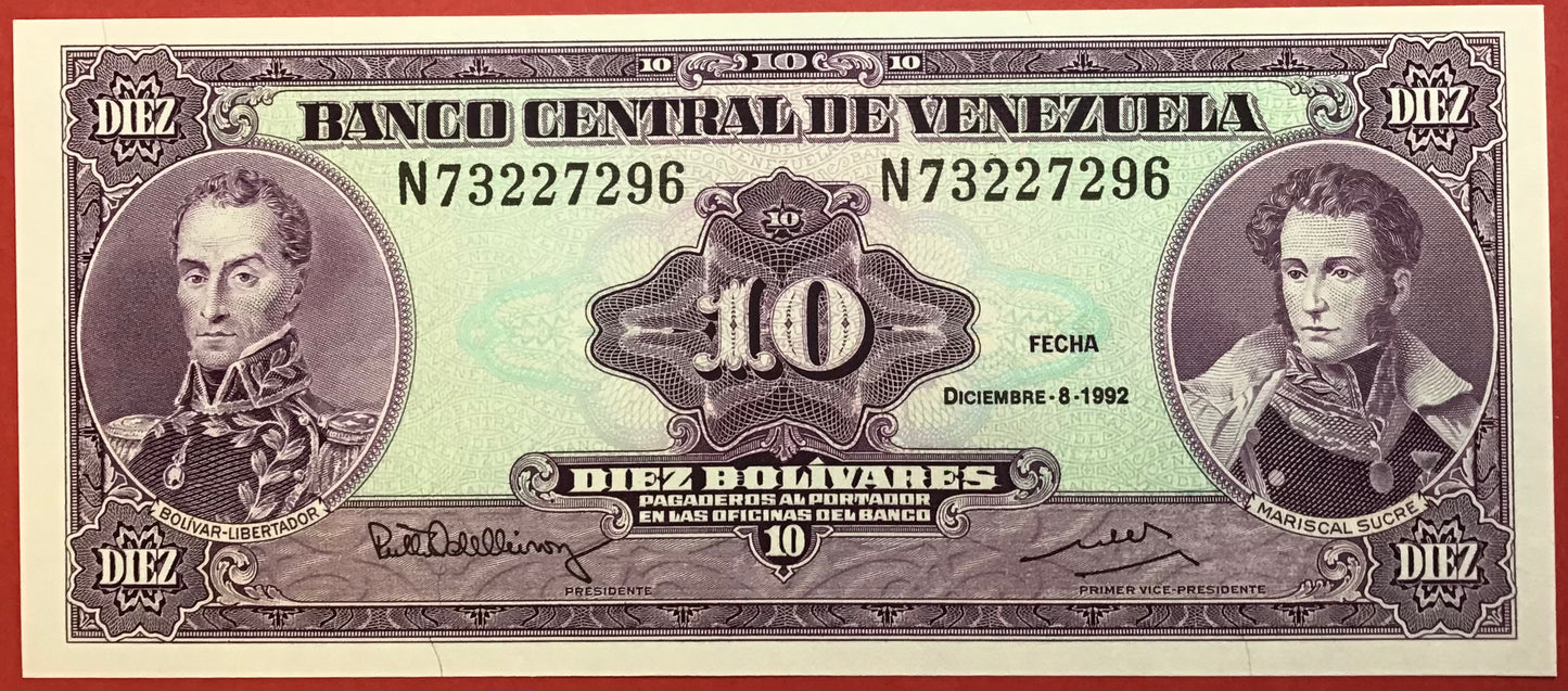 Venezuela - 10 Bolivares 8.12.1992 P#61c Kvalitet 0