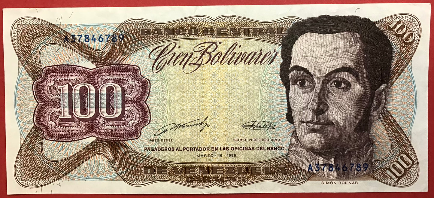 Venezuela - 100 Bolivares 16.3.1989 P#66b Kvalitet 1+