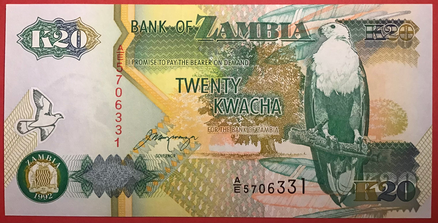 Zambia - 20 Kwacha 1992 P#36b Kvalitet 0