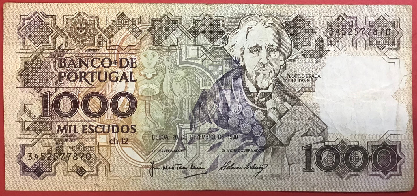 Portugal - 1000 Escudos 20.12.1990 P#181h Kvalitet 1/1+