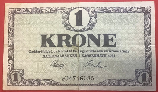 Danmark - 1 Krone 1921 (2O 4746685) Sieg#117 Kvalitet 1/1+