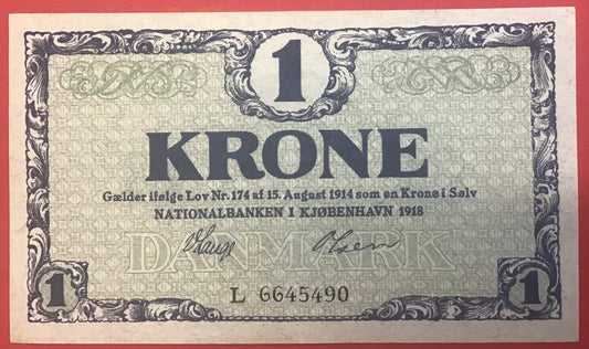 Danmark - 1 Krone 1918 (L 6645490) Sieg#117 Kvalitet 0/01