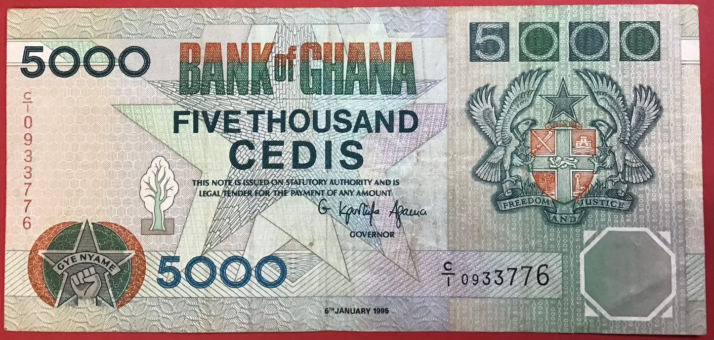 Ghana- 5000 Cedis 5.1.1995 P#31b Kvalitet 1+