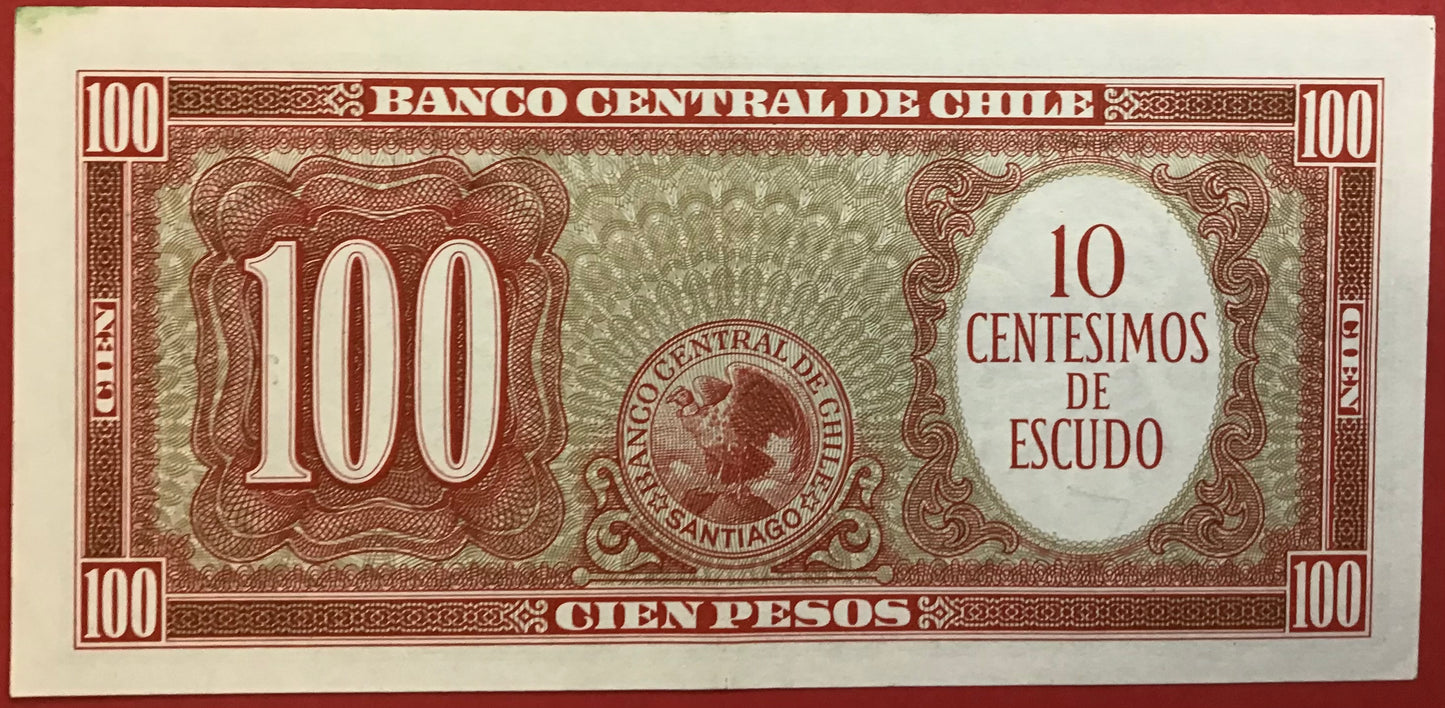 Chile - 10 Centesimos on 100 Pesos (1960-1961) P#127a Kvalitet 01