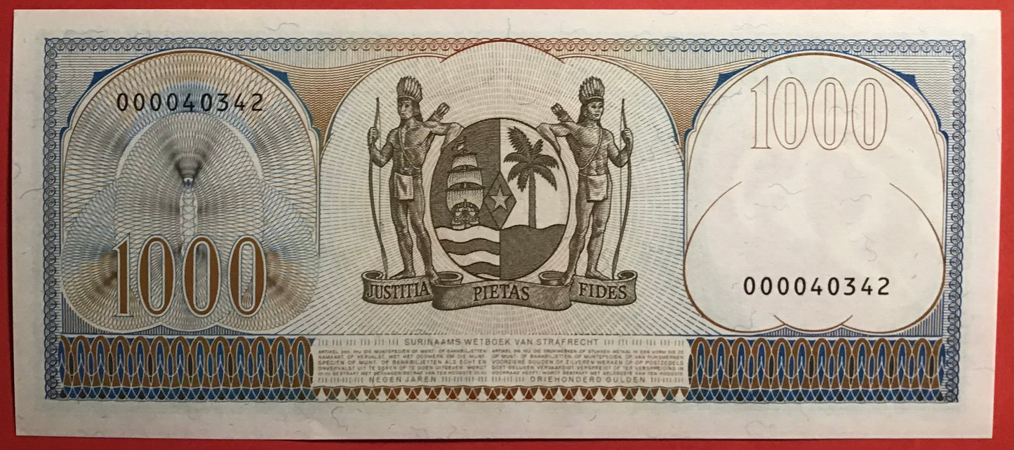 Suriname - 1000 Gulden 1.9.1963 P#124 Kvalitet 01/0