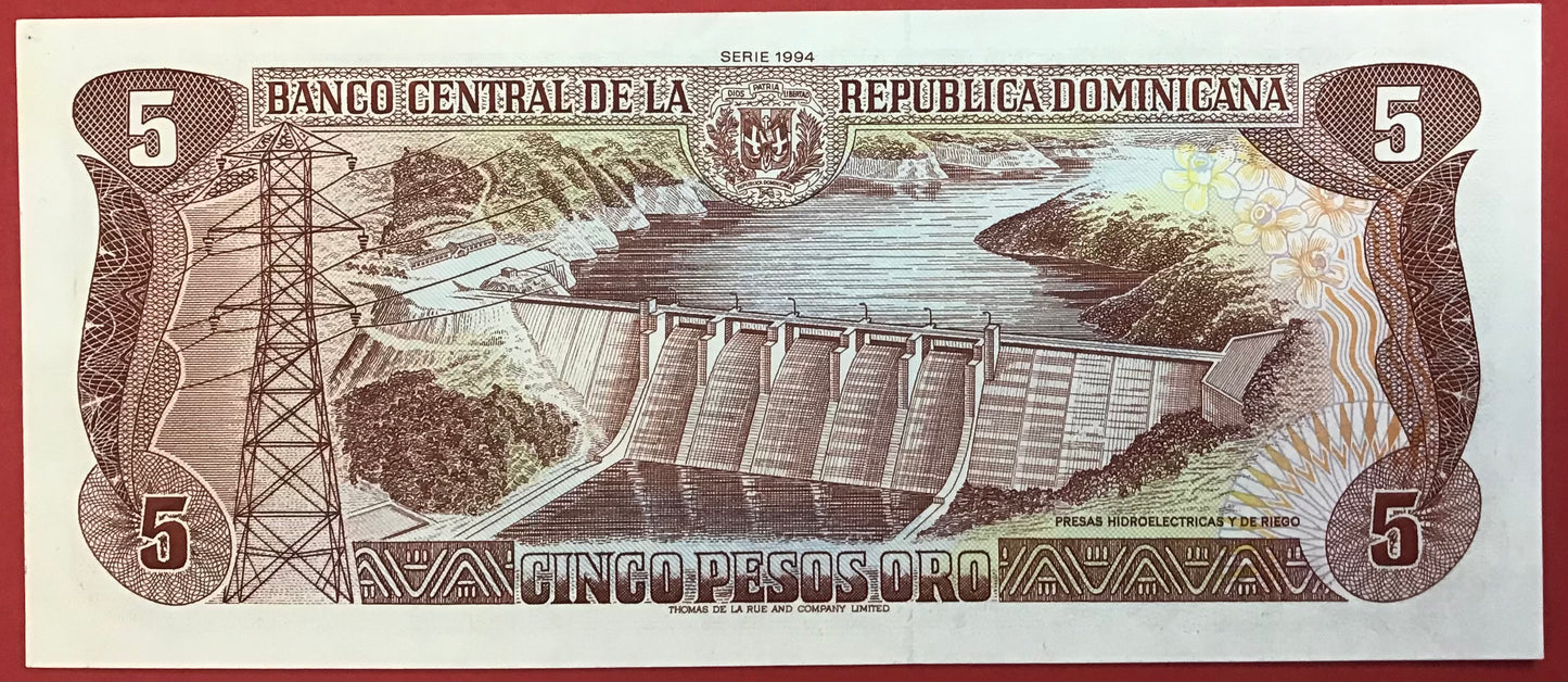 Dominican Republic - 5 Pesos Oro 1994 P#146 Kvalitet 0
