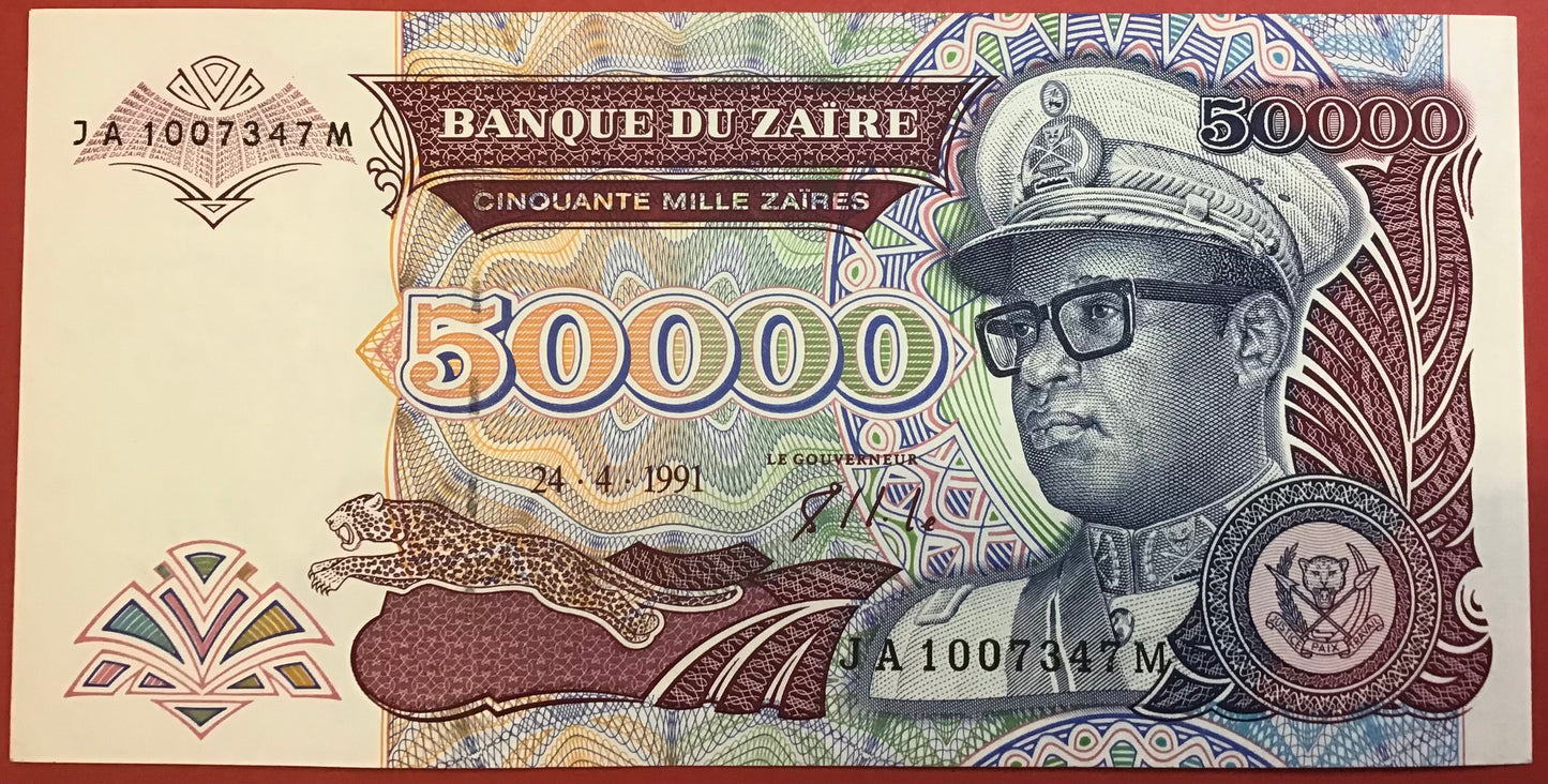 Zaïre - 50.000 Zaïres 24.4.1991 P#40a Kvalitet 0