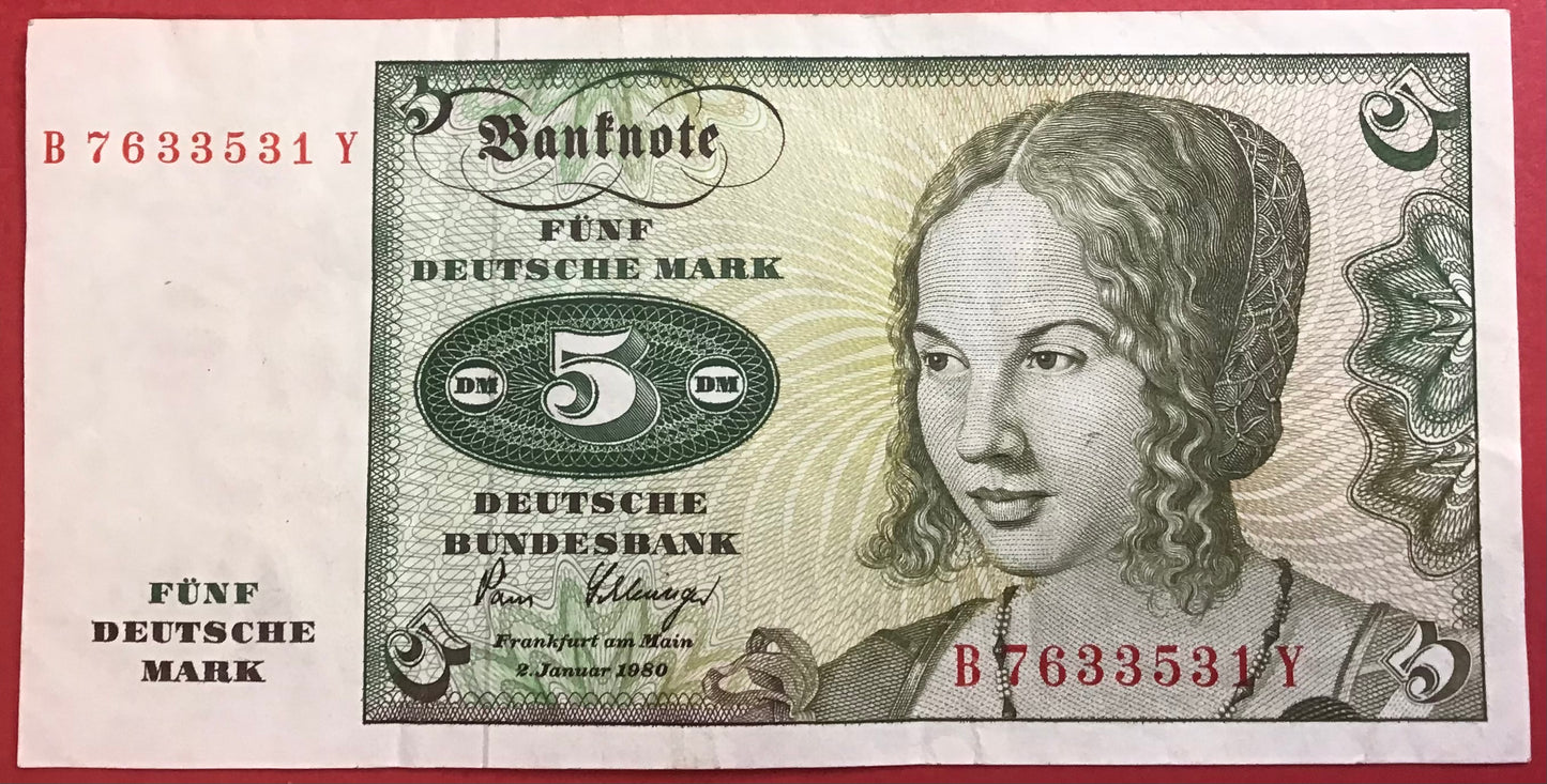 Germany - 5 Mark 2.1.1980 P#30b Kvalitet 1+