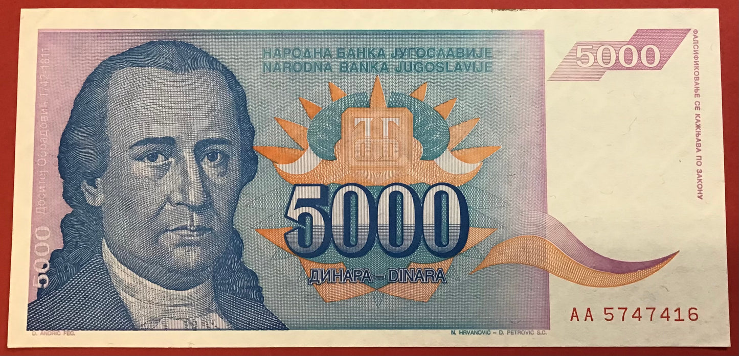 Yugoslavia - 5000 Dinara 1994 P#141a Kvalitet 0