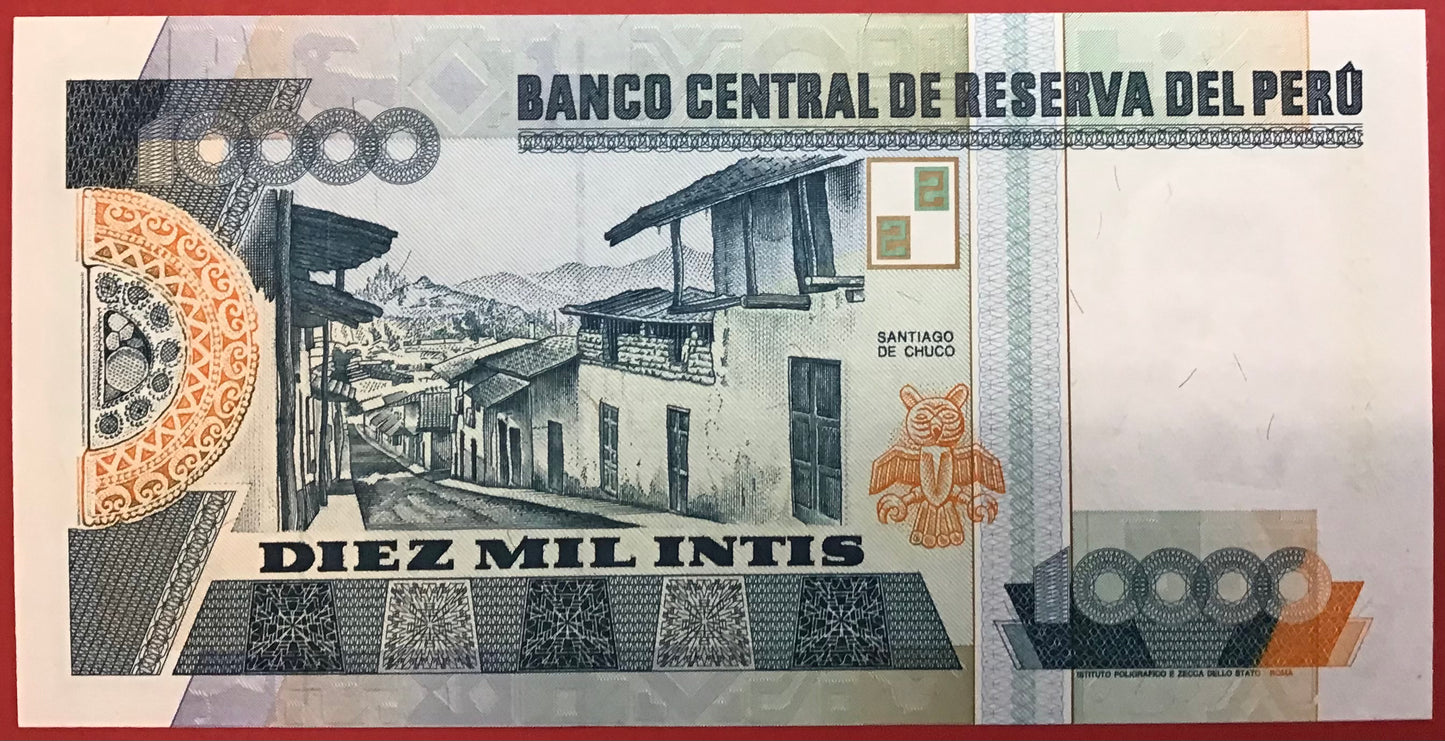 Peru - 10.000 Intis 28.6.1988 P#141 Kvalitet 0