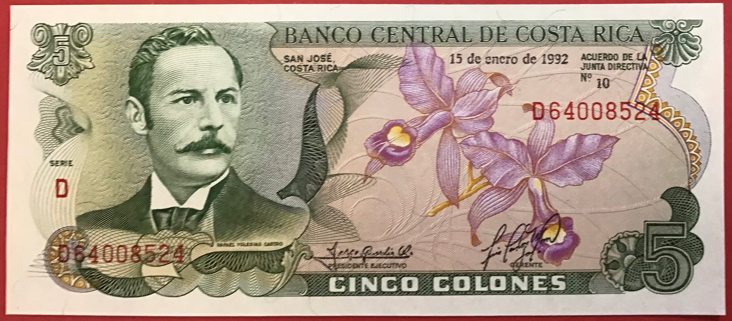 Costa Rica - 5 Colones 15.1.1992 P#236e Kvalitet 0
