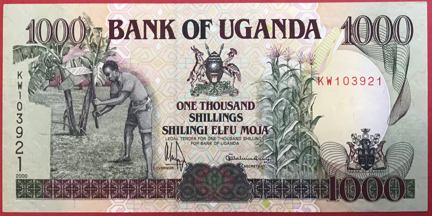 Uganda - 1000 Shillings 2000 P#39 Kvalitet 1+