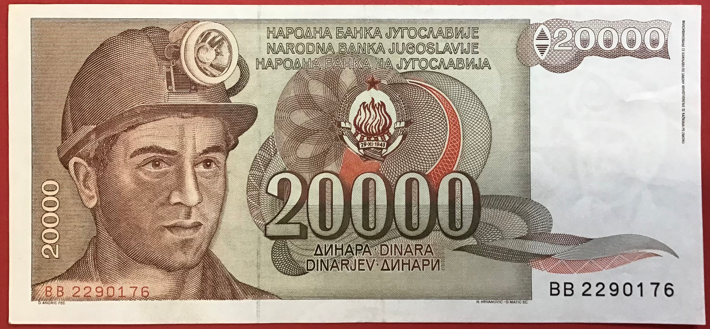 Yugoslavia - 20.000 Dinara 1.5.1987 P#95 Kvalitet 01/0